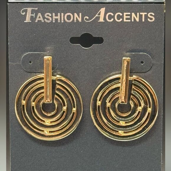 Source Unknown Jewelry - Gold Tone Multi Rings Dangle Post Earrings 1.5 inch
